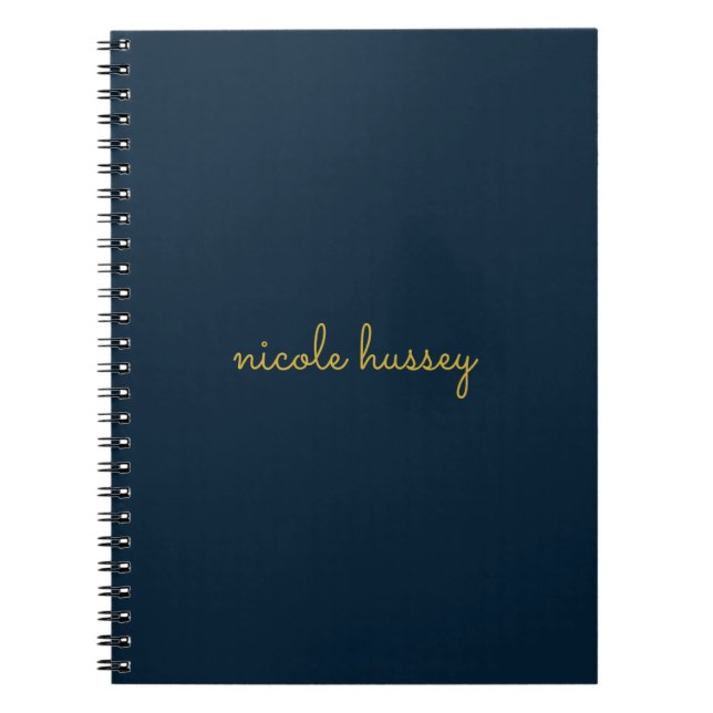 Navy Blue Gold Script  | Stylish Monogram Modern Anteckningsbok (Framsidan)