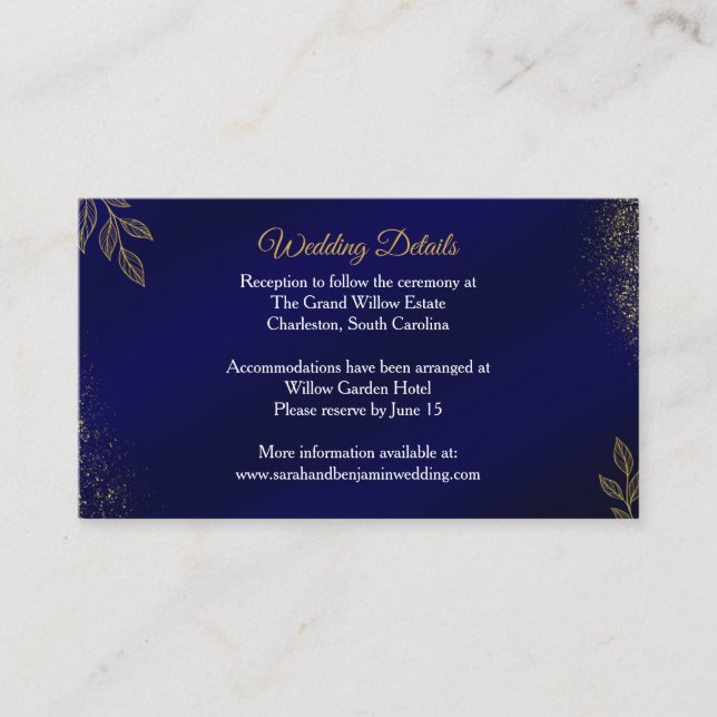 Navy Blue Gold Wedding Details Enclosure Card Tilläggskort (Framsida)