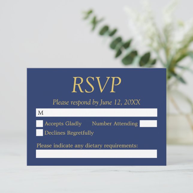 Navy Blue Golden Beige Bröllop OSA Card Kort (Stående Fram)