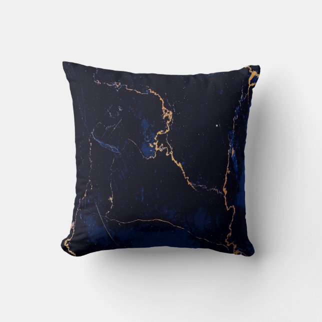 Navy Blue Golden Marble Kudde (Framsida)