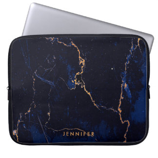 Navy Blue Golden Marble Laptop Fodral