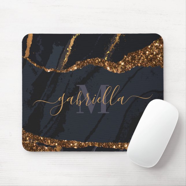 Navy Blue Golden Marble Musmatta (Med mus)