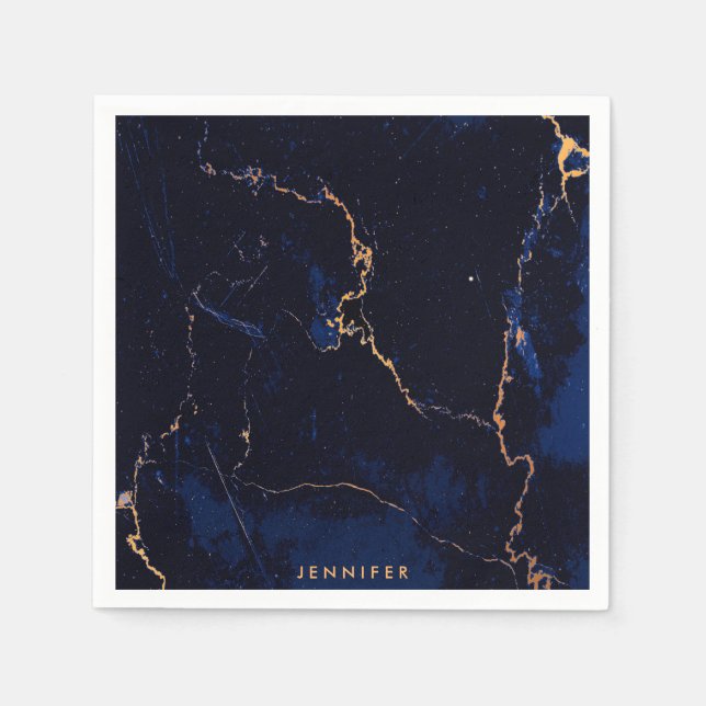 Navy Blue Golden Marble Pappersservett (Framsidan)