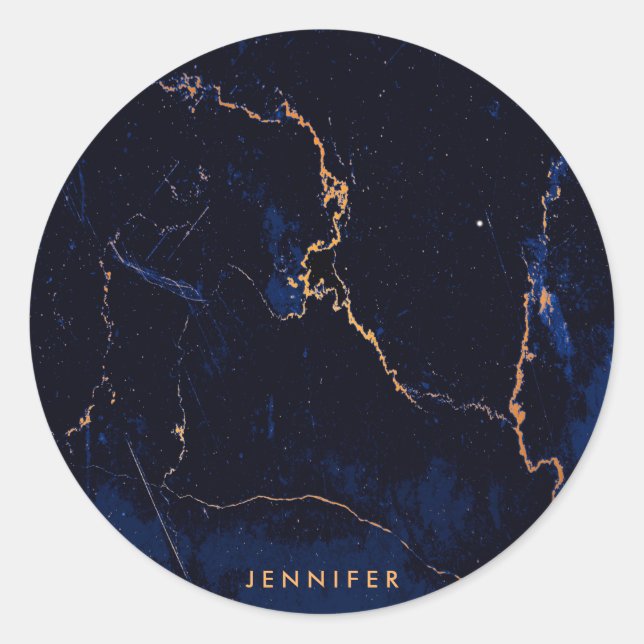 Navy Blue Golden Marble Runt Klistermärke (Framsida)