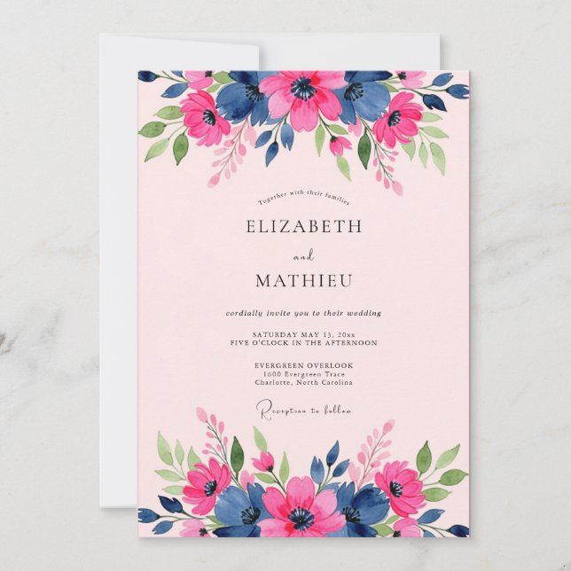 Navy Blue Gracious Spring Wedding Inbjudningar (Framsida)