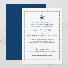 Navy Blue Gracnice Starfish Bröllop Inbjudningar