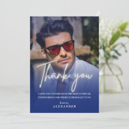 Navy blue Gradient Photo Birthday Thank you card Inbjudningar