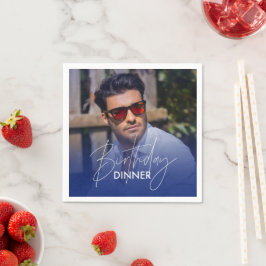Navy Blue Gradient Photo Dinner Birthday Pappersservett