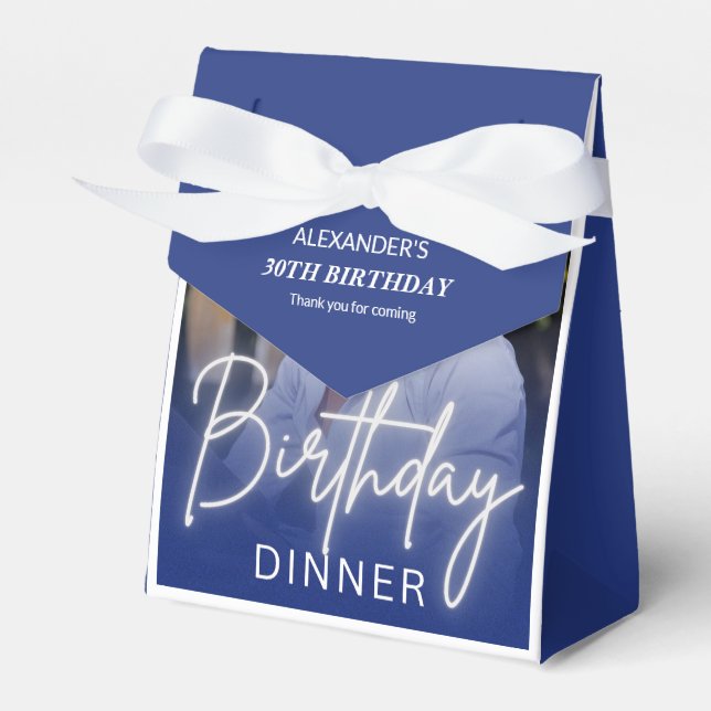Navy Blue Gradient Photo Dinner Birthday Presentaskar (Framsidan Sidan)