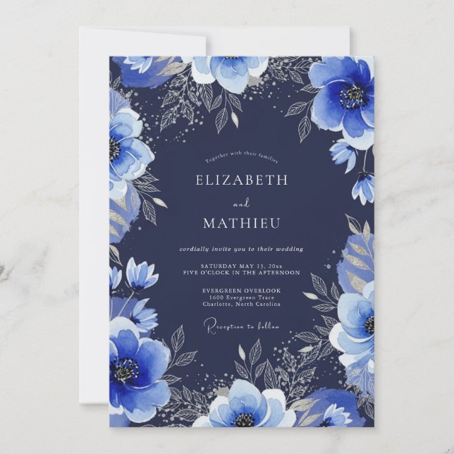 Navy Blue Grand Winter Wedding Inbjudningar (Framsida)