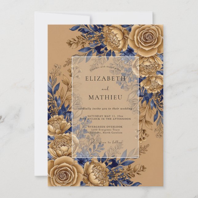 Navy Blue Grandiose Rustic Wedding Inbjudningar (Framsida)