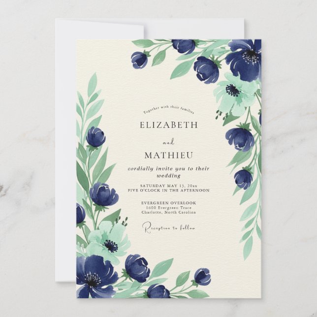 Navy Blue Grandiose Spring Wedding Inbjudningar (Framsida)