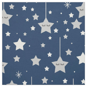 Navy Blue Grått Stars Boy Nursery Fabric Tyg
