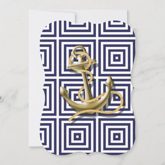 Navy Blue greek mönster, nautisk ankare Inbjudningar (Framsida)
