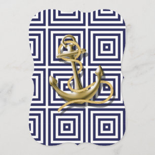 Navy Blue greek mönster, nautisk ankare Inbjudningar
