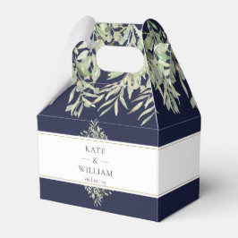 Navy Blue Greenery Bröllop Tack Presentaskar