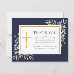 Navy Blue Greenery ChristianBegravning Foto Tack Kort