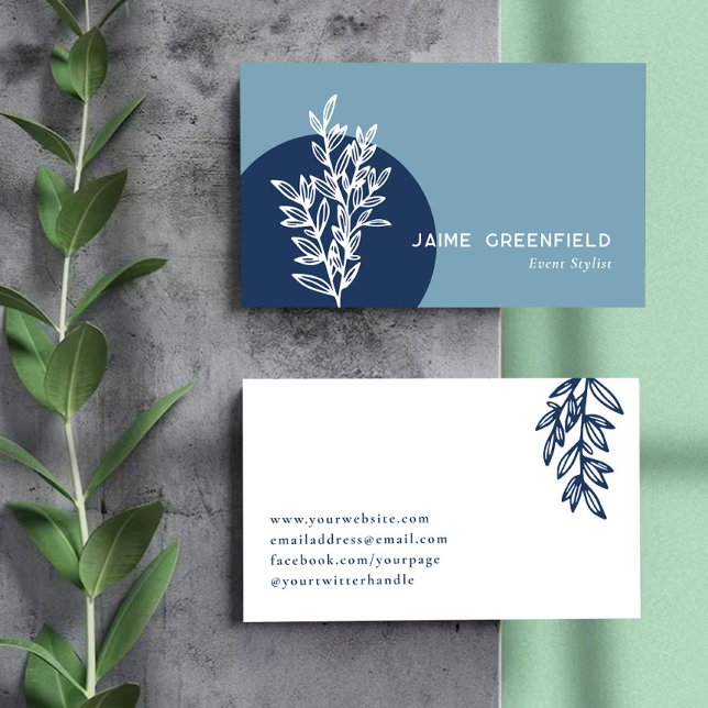 Navy & Blue Greenery Linje Konst Företags Kort (Skapare uppladdad)
