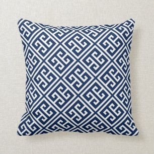 Navy Blue Grekisk Nyckel Mönster Kudde