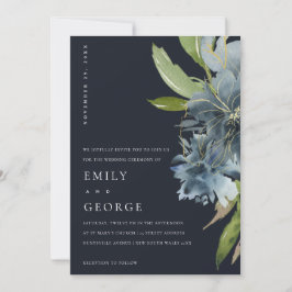 NAVY BLUE GRÖNT GULD BLOMMIGT WEDDING INVITE TACK KORT