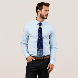 Navy Blue Guld Anpassningsbar Brev Ditt namn Neck Slips