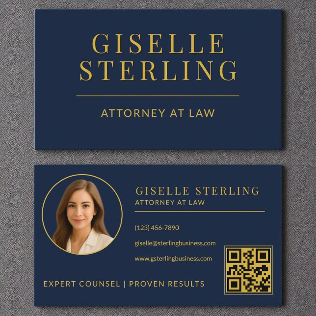 Navy Blue Guld Attorney at Law Photo QR Code Visitkort (Skapare uppladdad)