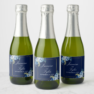 Navy Blue Guld Blommig Elegant Afton Bröllop Mini