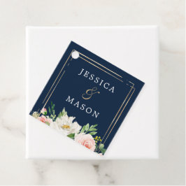 Navy Blue Guld Blush Tack Favor Tagg Gåvor Etiketter