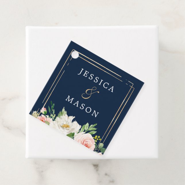 Navy Blue Guld Blush Tack För Tacksamtgåva Etikett (På plats)