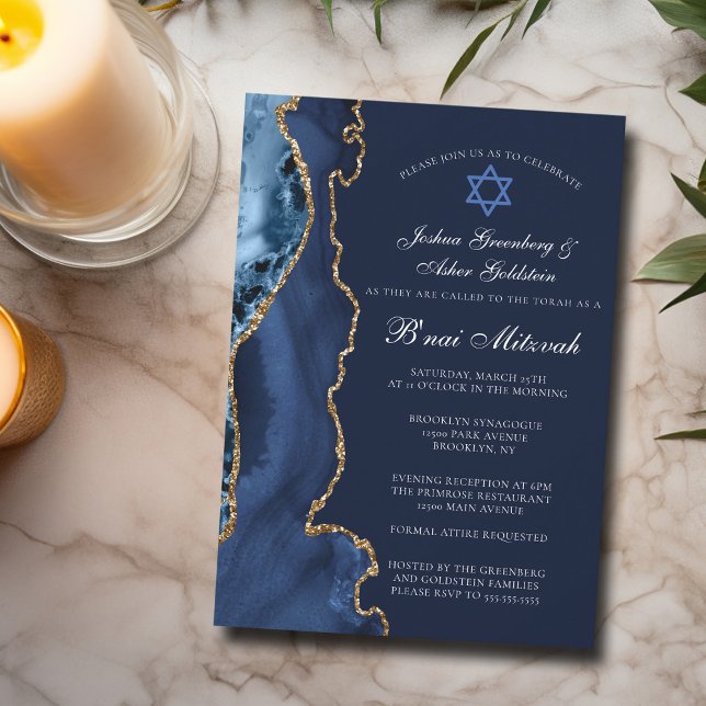 Navy Blue Guld B'nai Mitzvah Elegant Party Inbjudningar (Skapare uppladdad)