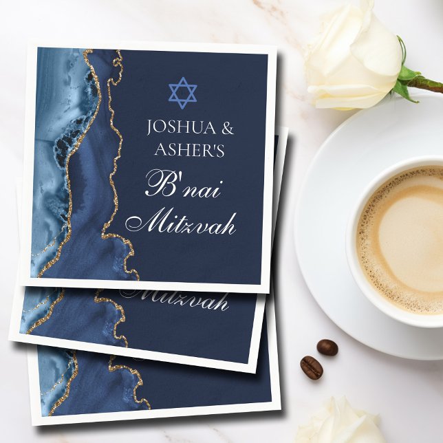 Navy Blue Guld B'nai Mitzvah Elegant Party Pappersservett (Skapare uppladdad)