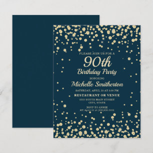 Navy Blue Guld Diamant Glitter Kvinnor 90-årsdag Kort