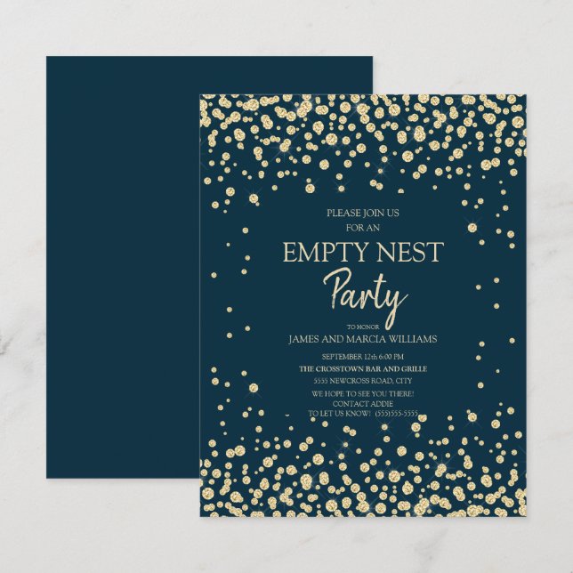 Navy Blue Guld Diamond Glitter Empty Nest Party Kort (Fram/baksida)