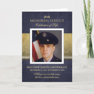 Navy Blue & Guld Elegance Memorial Service Inbjuda Helgkort