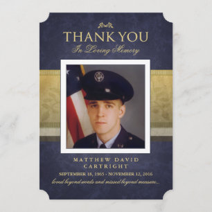 Navy Blue & Guld Elegance Tack Memorial Card Inbjudningar