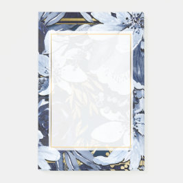 Navy Blue & Guld Elegant Modern Akvarell Blommig Post-it Block