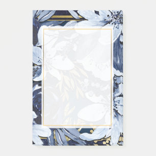 Navy Blue & Guld Elegant Modern Akvarell Blommig Post-it Block