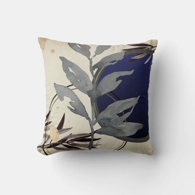 Navy Blue Guld Elegant Modern Watercolor Kudde (Framsida)