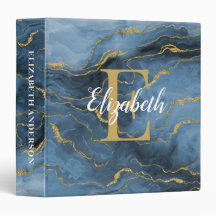 Navy Blue Guld Geode Agate Monogram Binder