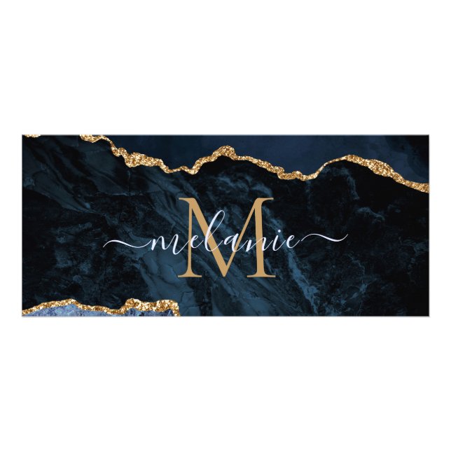 Navy Blue Guld Glitter Ditt Brev Namn-rackkort Reklamkort (Framsidan)