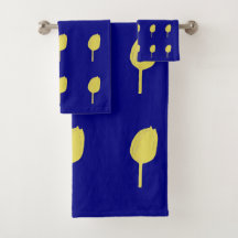 Navy Blue Guld Golden Gult Blommigt Tulip Mönster