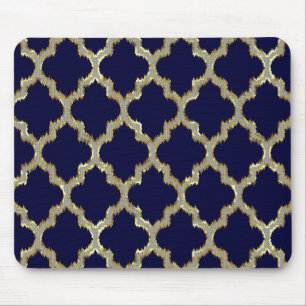 Navy Blue & Guld Ikat Tribal Geometric Mönster Musmatta