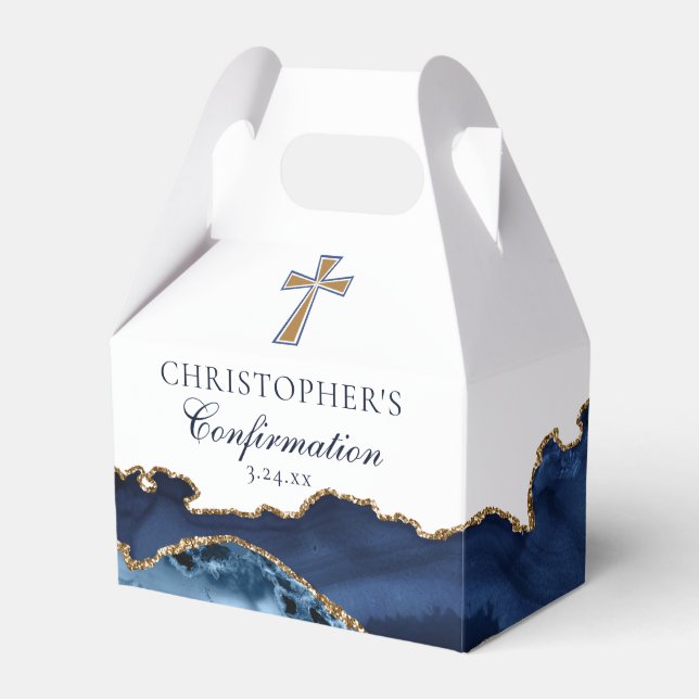 Navy Blue Guld Kristet Kors Konfirmationsfest Presentaskar (Framsidan Sidan)