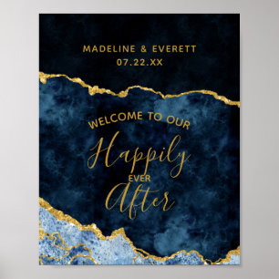 Navy Blue & Guld Lyckligtvis efter välkomsttecknet Poster