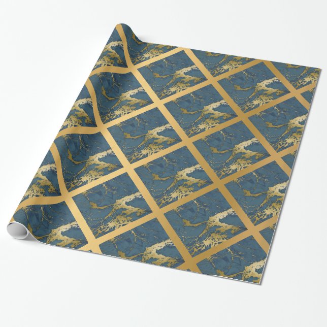 NAVY BLUE GULD MARBLE BRÖLLOP WRAP WRAPPP PAPPER PRESENTPAPPER (Utrullad)