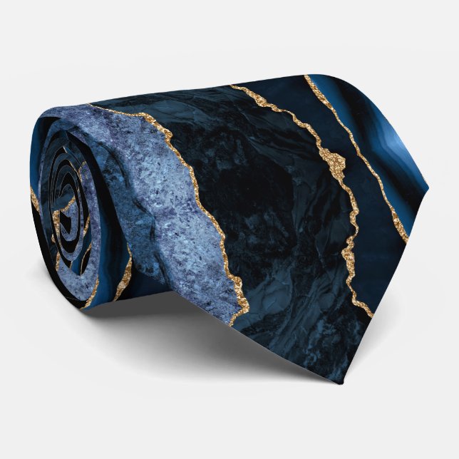 Navy Blue Guld Marble Neck Tie Slips (Rullad)