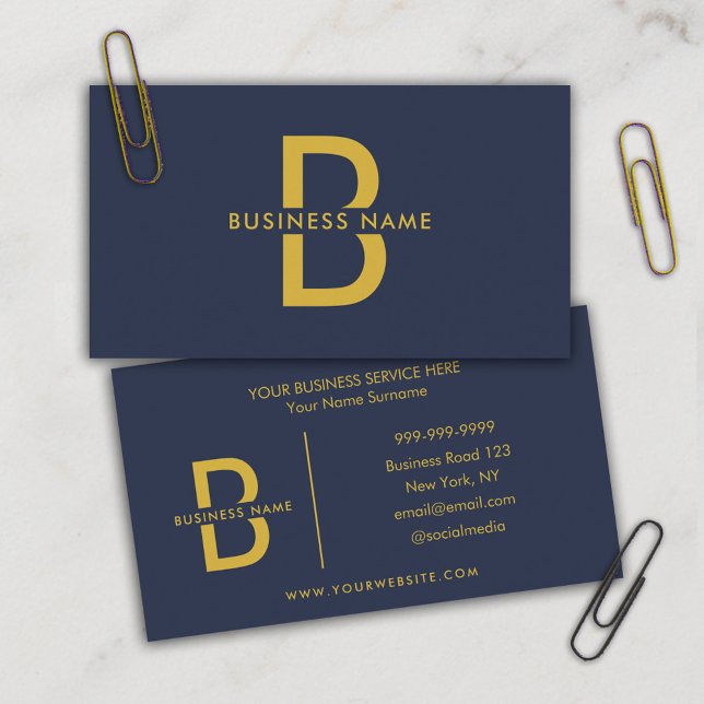 Navy Blue & Guld minimalist Modern Professionell Visitkort (Skapare uppladdad)