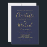 Navy Blue Guld Modern Minimalist Bröllop Inbjudningar<br><div class="desc">Elegantens moderna minimalistiska marinblått och guld namnteckning bröllopsinbjudan med namnteckning stil namn,  snyggtens bröllopsinbjudan kan vara personlig med dina uppgifter i chic. Designad av Thisisnotme©</div>