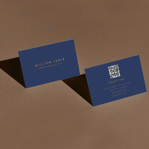 Navy Blue & Guld Modern Minimalist QR-kod Visitkort