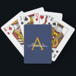 Navy Blue Guld Modern Script Girly Monogram Namn Casinokort<br><div class="desc">Blå och enkla Guld-skriptkort i Monogram Namn. Det gör perfekten söt 16-årsjubileum,  bröllop,  möhippa,  årsdag,  babydusch eller bachelorette-fest för någon som glam lyxen och chic stilar i kärlek.</div>